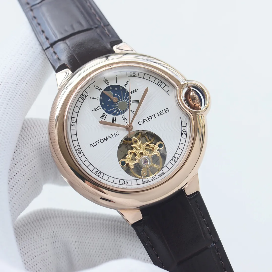 【Foreign Trade Import】💰1440! Cartier-CARTIER (upgraded version waterproof to a depth of 10 meters) new blue balloon men's mechanical bowl watch, using imported fully automatic mechanical movement, 316 stainless steel case, super mineral glass mirror, sword-shaped hands (316 stainless steel four-piece set) 316 steel belt, imported Italian cowhide, table diameter 44/12mm