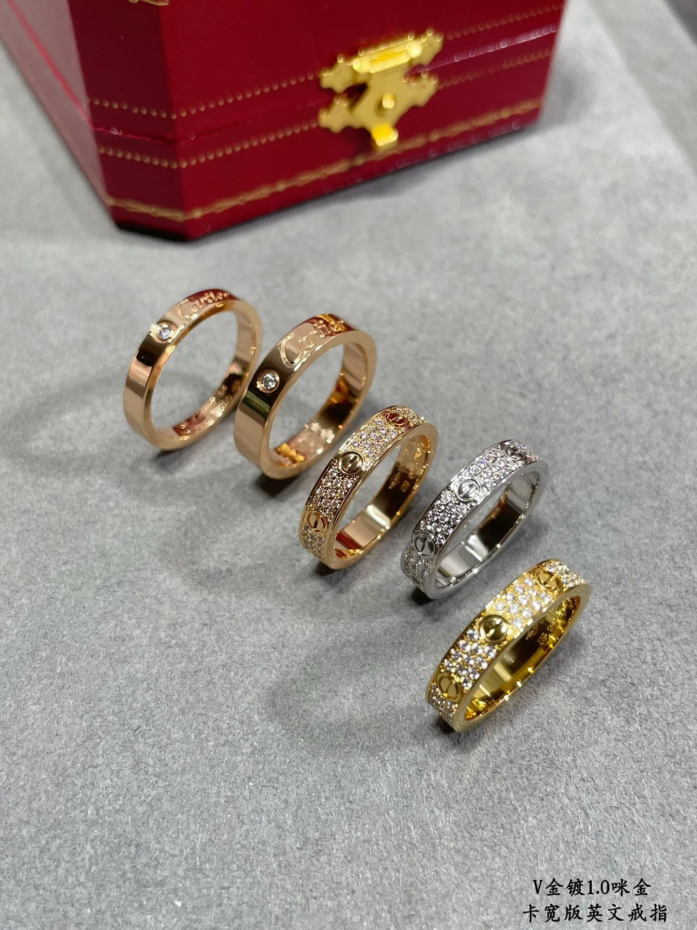 【High Quality】💰440! Cartier CNC wide version English ring💍The most popular ring💍💋💄 Timeless classic, very popular in recent years, high-end, high-carbon diamond micro-inlay material, same craftsmanship, different price, real gold texture