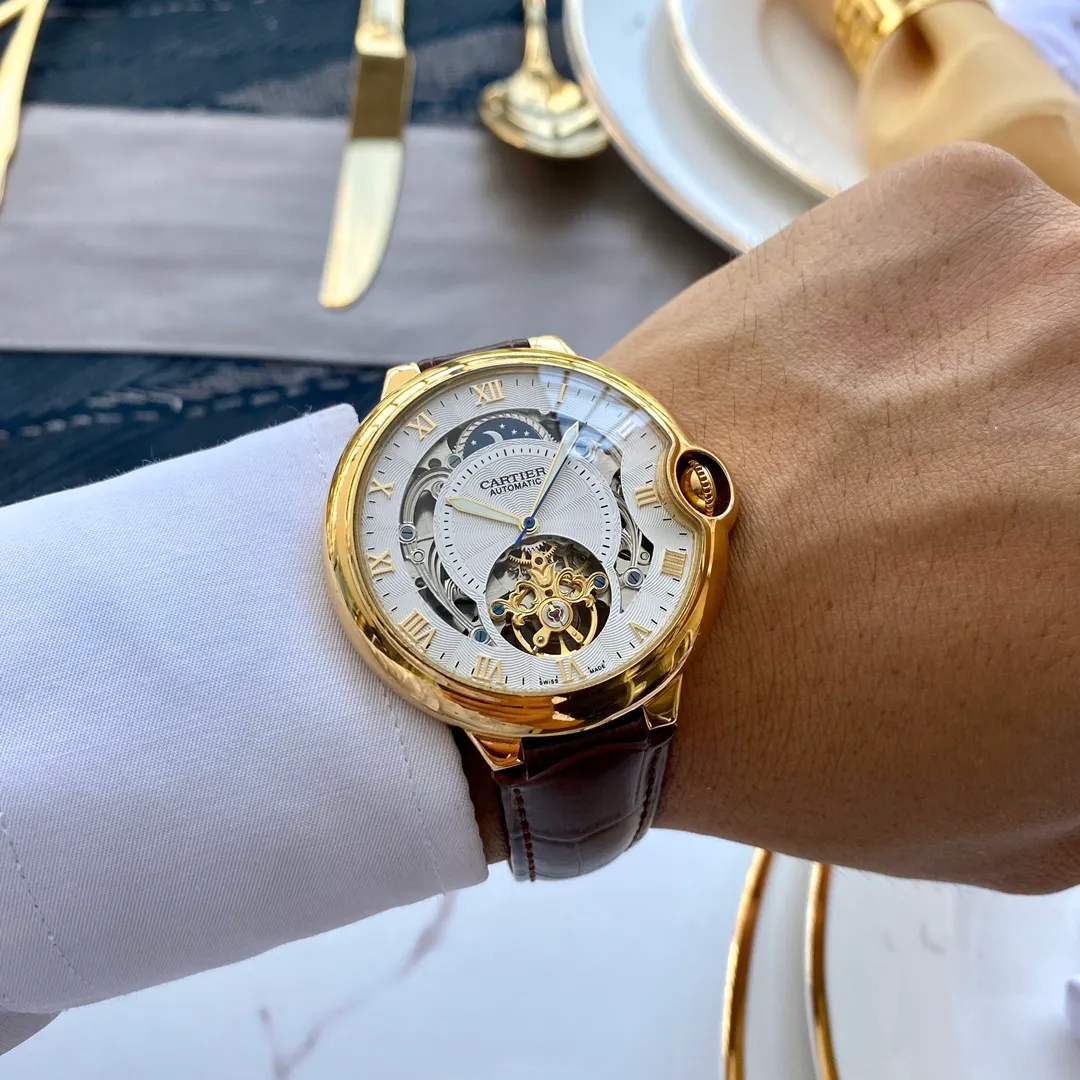 【Foreign trade import】💰1360! Cartier (Exquisite and wise work) [Exquisite workmanship] 🎈🎈 Type: Exquisite men's watch (more excellent) Full stainless steel case material Strap: Made of genuine cowhide strap (more comfortable) Movement: Top mechanical movement (stable) [Persistence] Material: Mineral glass mirror (wear-resistant) Best style Exquisite luxury gift Best gift for your lover Size: Male diameter 42mm, thickness 12mm, high-definition real shot! quality assurance!
