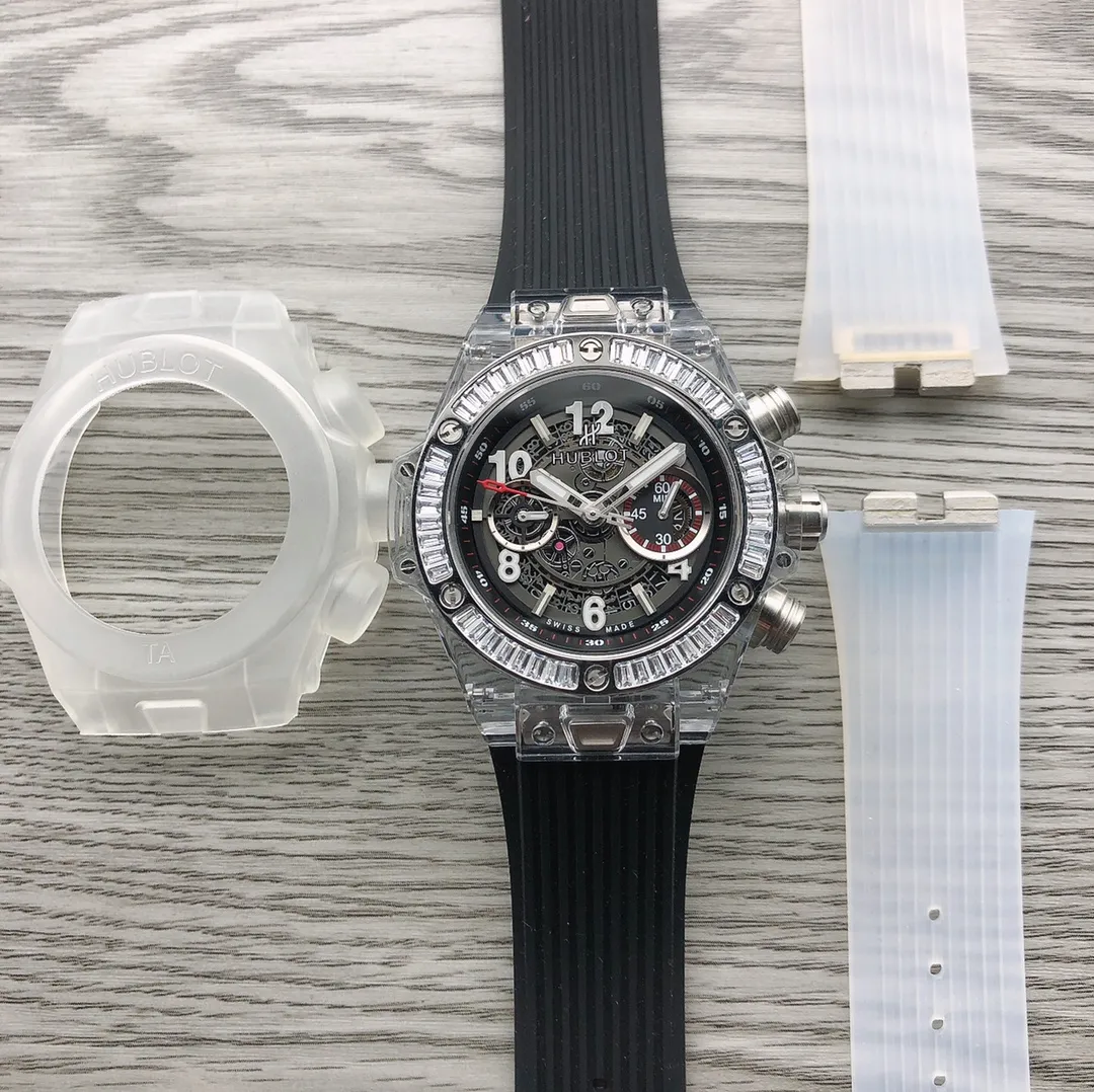 【Top Replica】💰Private chat! Hublot HUBLOT Hublot A42 watch is the best replica of the year - Hublot BIG BANG series 411.JX.4802.RT "fully transparent watch" [Excellent details] 1. Restore the hollow layout of the dragons and phoenixes behind the authentic dial, 2. Use the same acrylic plexiglass as the original for ultimate cloning - completing the impossible task. This material not only has high hardness, but also has excellent physical properties such as corrosion resistance and wear resistance. High-definition scratch-resistant sapphire 💎 glass [Movement function] The diameter of the watch is 45mm. The enhanced version of the chronograph 7750 movement is used to modify the original HUB.1242 core to achieve all functions consistent with formal wear. [Strive for excellence] Go all out, check every level, and try our best to restore every detail of the authentic product while ensuring a perfect "perspective sense". [Gift] Comes with a pair of natural rubber straps of the same style and different colors (can replace the original), the first "fully transparent masterpiece" in the replica industry