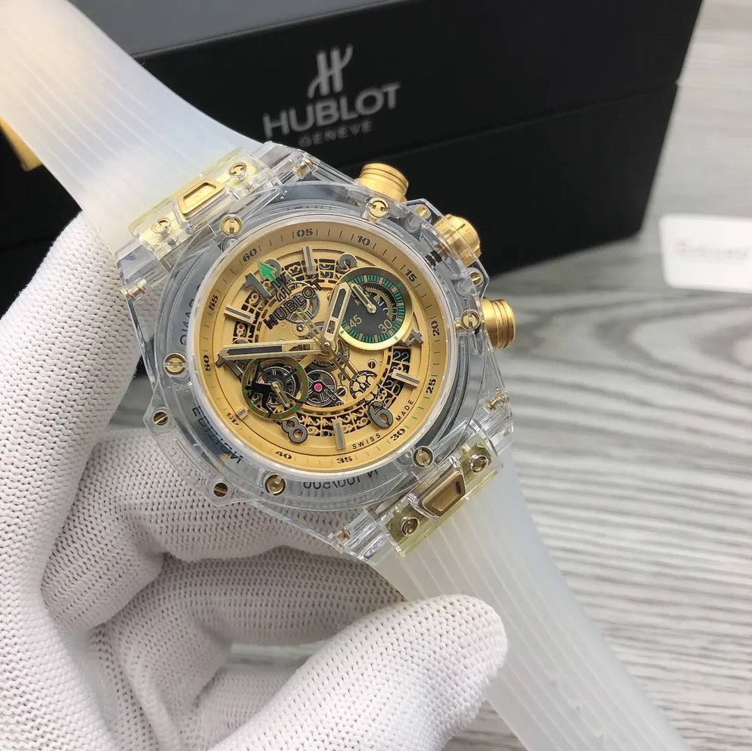 【Top Replica】💰Private chat! Hublot HUBLOT Hublot A42 watch is the best replica of the year - Hublot BIG BANG series 411.JX.4802.RT "fully transparent watch" [Excellent details] 1. Restore the hollow layout of the dragons and phoenixes behind the authentic dial, 2. Use the same acrylic plexiglass as the original for ultimate cloning - completing the impossible task. This material not only has high hardness, but also has excellent physical properties such as corrosion resistance and wear resistance. High-definition scratch-resistant sapphire 💎 glass [Movement function] The diameter of the watch is 45mm. The enhanced version of the chronograph 7750 movement is used to modify the original HUB.1242 core to achieve all functions consistent with formal wear. [Strive for excellence] Go all out, check every level, and try our best to restore every detail of the authentic product while ensuring a perfect "perspective sense". [Gift] Comes with a pair of natural rubber straps of the same style and different colors (can replace the original), the first "fully transparent masterpiece" in the replica industry