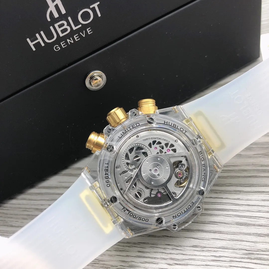 【Top Replica】💰Private chat! Hublot HUBLOT Hublot A42 watch is the best replica of the year - Hublot BIG BANG series 411.JX.4802.RT "fully transparent watch" [Excellent details] 1. Restore the hollow layout of the dragons and phoenixes behind the authentic dial, 2. Use the same acrylic plexiglass as the original for ultimate cloning - completing the impossible task. This material not only has high hardness, but also has excellent physical properties such as corrosion resistance and wear resistance. High-definition scratch-resistant sapphire 💎 glass [Movement function] The diameter of the watch is 45mm. The enhanced version of the chronograph 7750 movement is used to modify the original HUB.1242 core to achieve all functions consistent with formal wear. [Strive for excellence] Go all out, check every level, and try our best to restore every detail of the authentic product while ensuring a perfect "perspective sense". [Gift] Comes with a pair of natural rubber straps of the same style and different colors (can replace the original), the first "fully transparent masterpiece" in the replica industry