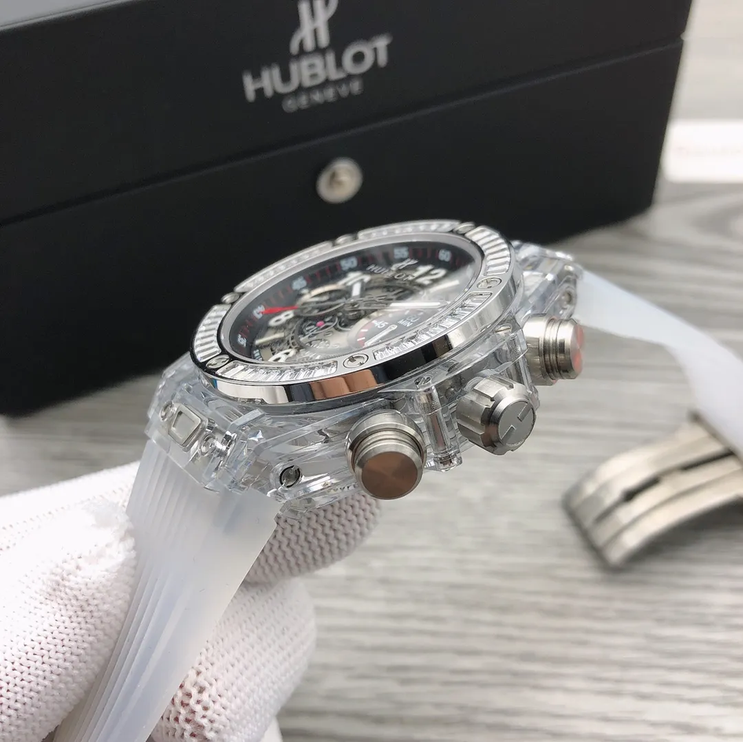 【Top Replica】💰Private chat! Hublot HUBLOT Hublot A42 watch is the best replica of the year - Hublot BIG BANG series 411.JX.4802.RT "fully transparent watch" [Excellent details] 1. Restore the hollow layout of the dragons and phoenixes behind the authentic dial, 2. Use the same acrylic plexiglass as the original for ultimate cloning - completing the impossible task. This material not only has high hardness, but also has excellent physical properties such as corrosion resistance and wear resistance. High-definition scratch-resistant sapphire 💎 glass [Movement function] The diameter of the watch is 45mm. The enhanced version of the chronograph 7750 movement is used to modify the original HUB.1242 core to achieve all functions consistent with formal wear. [Strive for excellence] Go all out, check every level, and try our best to restore every detail of the authentic product while ensuring a perfect "perspective sense". [Gift] Comes with a pair of natural rubber straps of the same style and different colors (can replace the original), the first "fully transparent masterpiece" in the replica industry