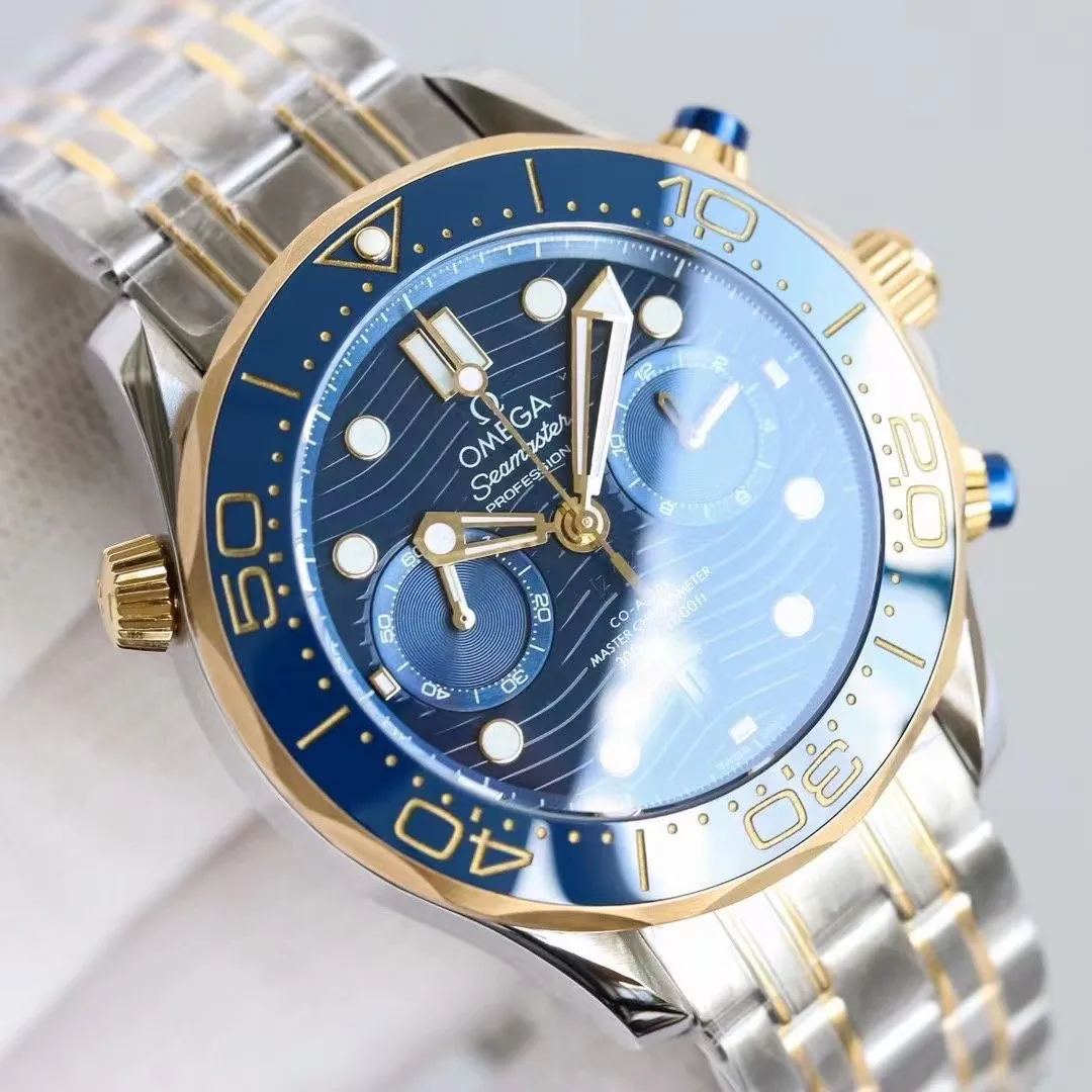 【High-end replica】💰1440! Top replica 💰Private chat! OMEGA's new Seamaster 210.22.44.51.01.001 Seamaster 300m chronograph men's watch. The highest version of the chronograph watch currently on the market. 1: The case is sanded, fine, white and bright, and the beveled edges are polished and chamfered with genuine precision. 2: Equipped with a replica Omega 9900 chronograph movement, 904 fine steel case 44 mm. , Tianjin natural rubber strap, 3: Paired with a ceramic bezel decorated with white enamel diving scales, making exploration unique 4: The mirror is made of imported sapphire, which has high hardness, scratch resistance, and is extremely transparent 5: The dial is made of blue (black) ceramics and is decorated with laser-engraved wave patterns. It matches the hollow hands and white enamel diving scales to interpret the charm of the ocean. Please look for the exclusive quality.