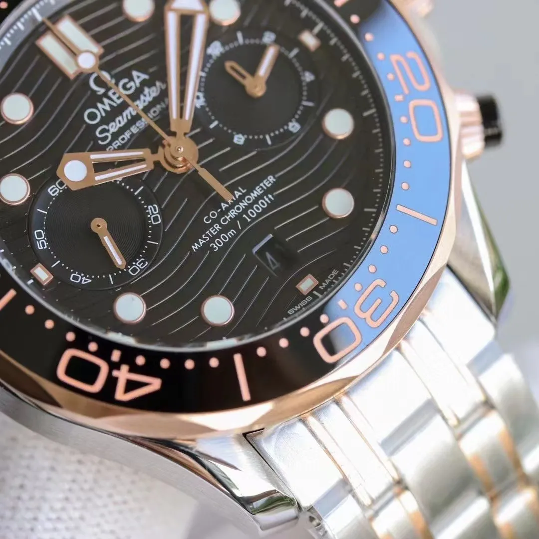 【High-end replica】💰1440! Top replica 💰Private chat! OMEGA's new Seamaster 210.22.44.51.01.001 Seamaster 300m chronograph men's watch. The highest version of the chronograph watch currently on the market. 1: The case is sanded, fine, white and bright, and the beveled edges are polished and chamfered with genuine precision. 2: Equipped with a replica Omega 9900 chronograph movement, 904 fine steel case 44 mm. , Tianjin natural rubber strap, 3: Paired with a ceramic bezel decorated with white enamel diving scales, making exploration unique 4: The mirror is made of imported sapphire, which has high hardness, scratch resistance, and is extremely transparent 5: The dial is made of blue (black) ceramics and is decorated with laser-engraved wave patterns. It matches the hollow hands and white enamel diving scales to interpret the charm of the ocean. Please look for the exclusive quality.