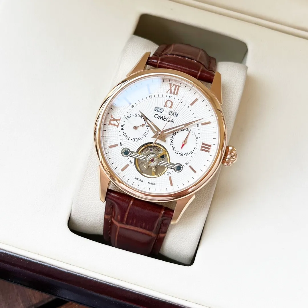 【Customized all-in-one machine】💰1720! Omega-Omega men's watch, fully automatic imported 9015 all-in-one mechanical movement, sapphire mirror, 316L stainless steel case, calfskin leather strap, fashionable style, business essentials, size: diameter 42mm, thickness 12mm