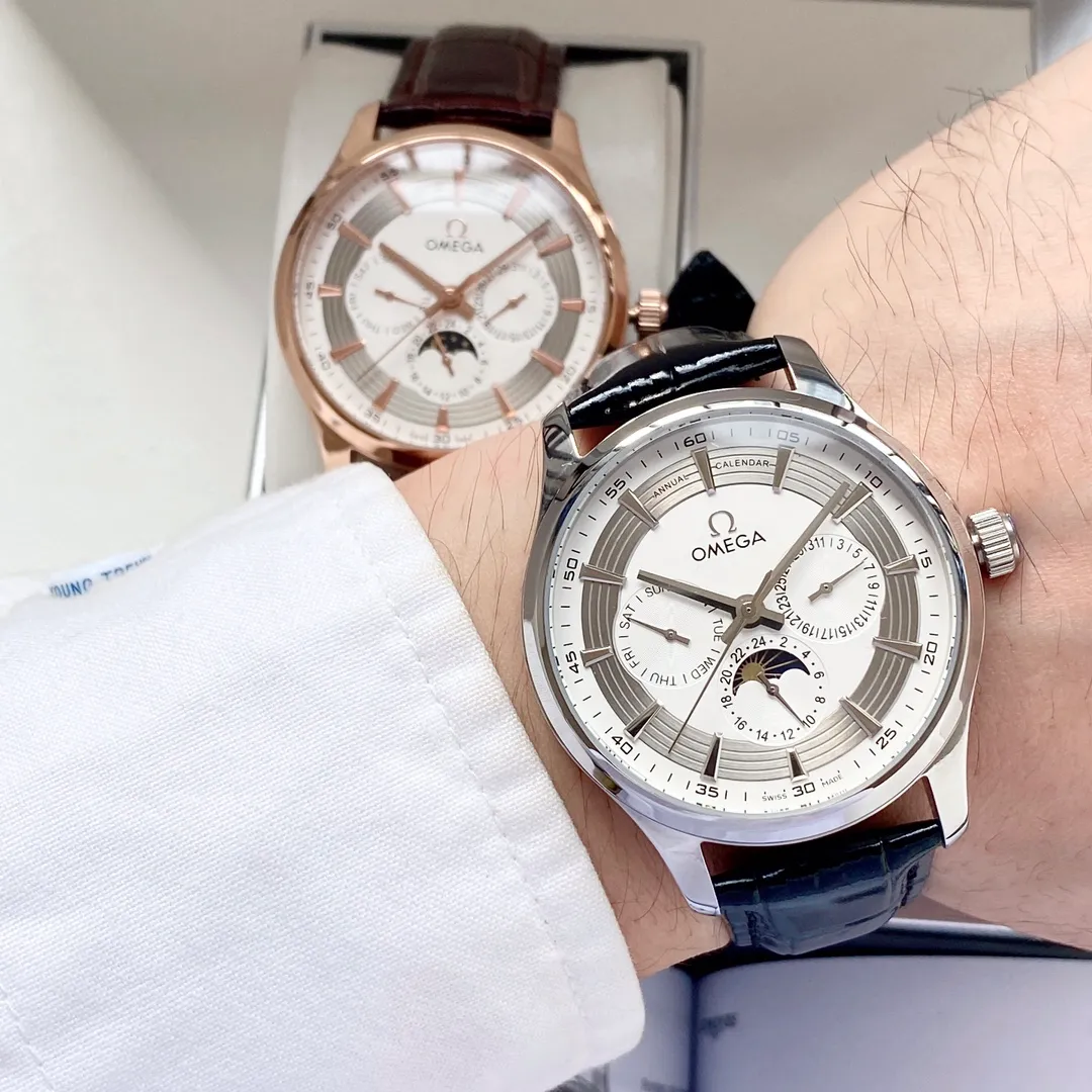 【High-end replica】💰1520! Omega-Omega men's watch equipped with imported fully automatic Citizen 8215 mechanical movement, wear-resistant and scratch-resistant sapphire mirror, 316L stainless steel case, genuine calfskin strap, fashionable design, business casual, size: diameter 40mm, thickness 12mm