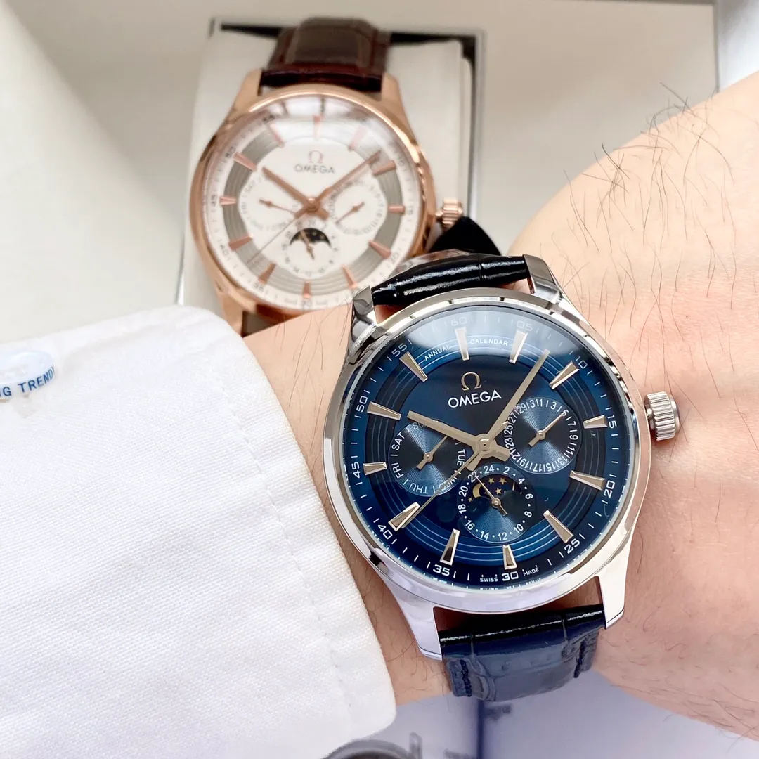 【High-end replica】💰1520! Omega-Omega men's watch equipped with imported fully automatic Citizen 8215 mechanical movement, wear-resistant and scratch-resistant sapphire mirror, 316L stainless steel case, genuine calfskin strap, fashionable design, business casual, size: diameter 40mm, thickness 12mm
