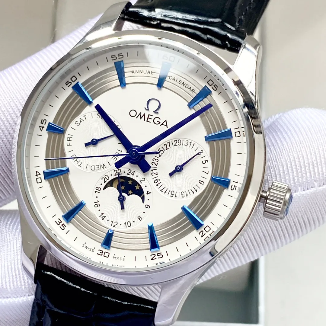 【High-end replica】💰1520! Omega-Omega men's watch equipped with imported fully automatic Citizen 8215 mechanical movement, wear-resistant and scratch-resistant sapphire mirror, 316L stainless steel case, genuine calfskin strap, fashionable design, business casual, size: diameter 40mm, thickness 12mm