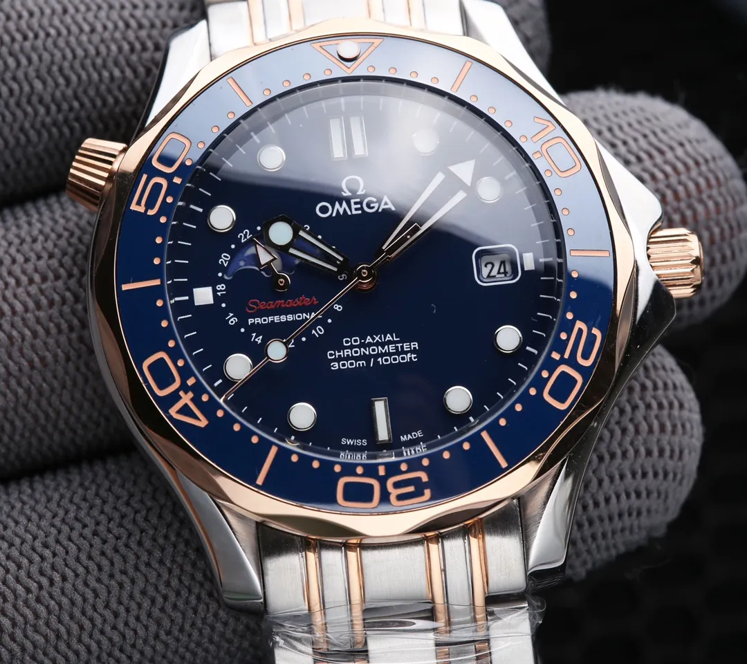 【High-end replica】💰2400! OMEGA’s latest launch is the Seamaster, super luminous, and 9-digit true moon phase. It adopts an imported fully automatic mechanical movement to achieve zero repairs, can store power for over 48 hours, and is waterproof to a depth of 200 meters. [Case]: 316 fine steel (high quality workmanship) [Strap]: Imported tape/top 316 fine steel [Movement]: Imported Citizen 8215 fully automatic mechanical movement (stable running time) [Glass]: Advanced strengthened coated mirror [Size]: Diameter 41mm, thickness 13mm