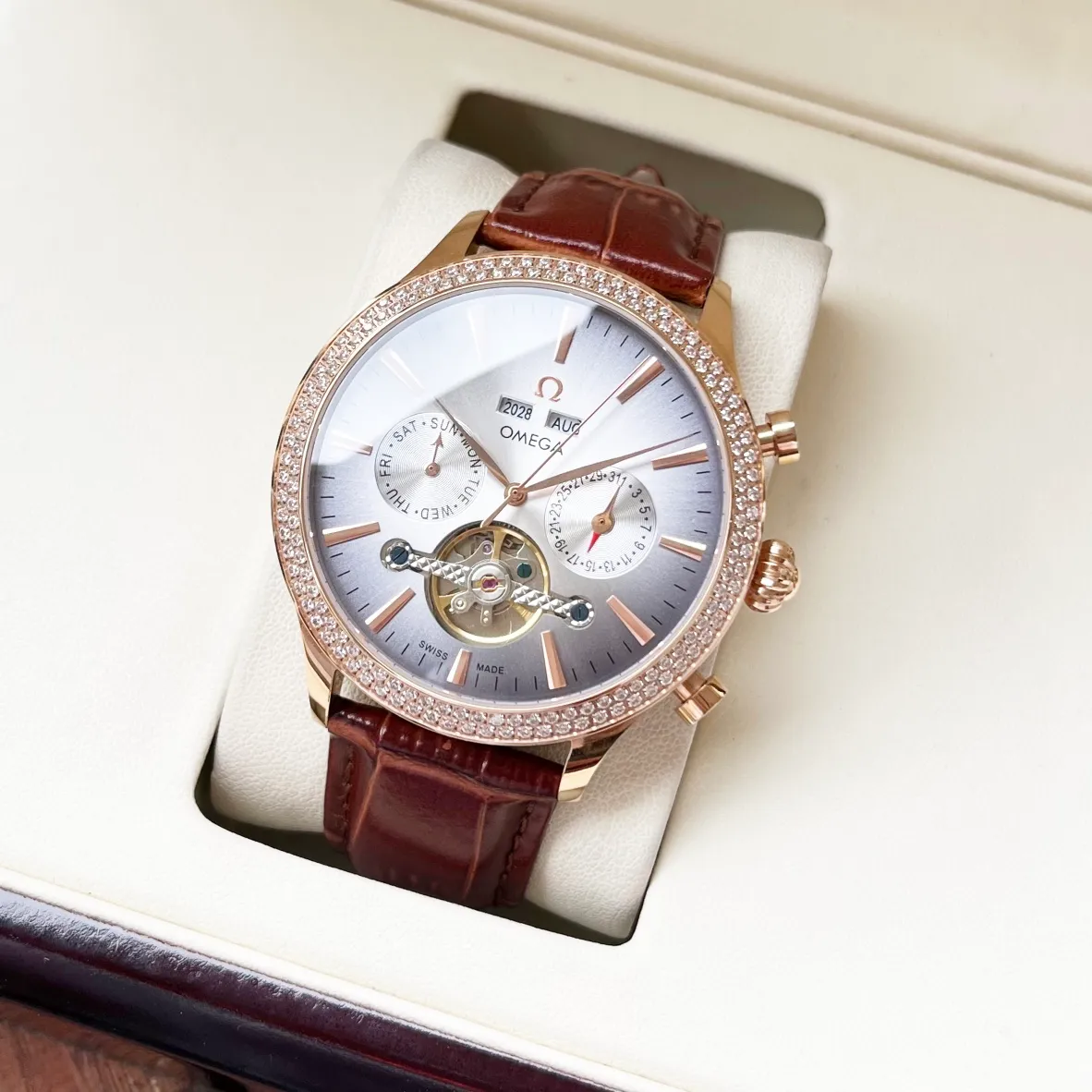 【High-end replica】💰1720! Omega-Omega men's watch, imported fully automatic Citizen 9015 mechanical movement, sapphire mirror, 316L stainless steel case, leather strap, fashionable style, business essentials, size: diameter 42mm, thickness 12mm