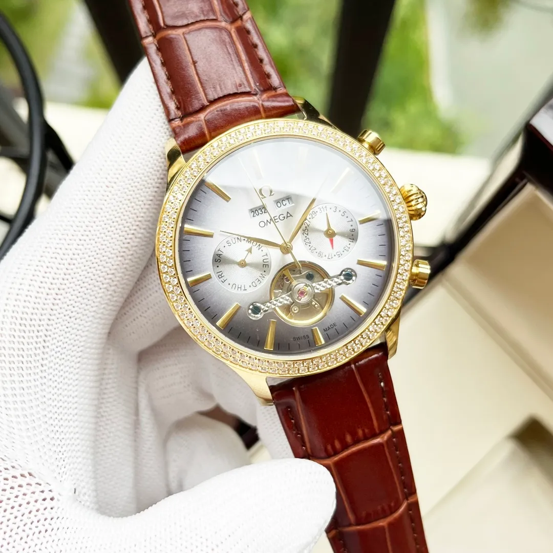 【High-end replica】💰1720! Omega-Omega men's watch, imported fully automatic Citizen 9015 mechanical movement, sapphire mirror, 316L stainless steel case, leather strap, fashionable style, business essentials, size: diameter 42mm, thickness 12mm