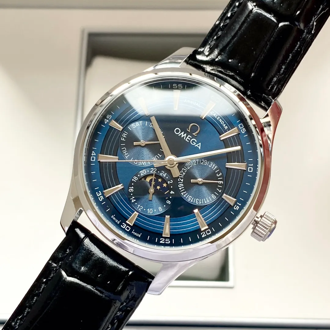 【High-end replica】💰1520! Omega-Omega men's watch equipped with imported fully automatic Citizen 8215 mechanical movement, wear-resistant and scratch-resistant sapphire mirror, 316L stainless steel case, genuine calfskin strap, fashionable design, business casual, size: diameter 40mm, thickness 12mm