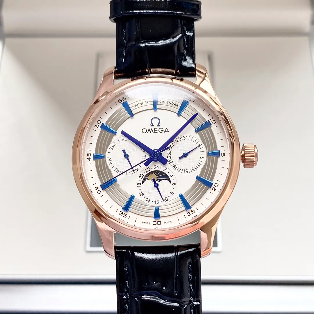 【High-end replica】💰1520! Omega-Omega men's watch equipped with imported fully automatic Citizen 8215 mechanical movement, wear-resistant and scratch-resistant sapphire mirror, 316L stainless steel case, genuine calfskin strap, fashionable design, business casual, size: diameter 40mm, thickness 12mm