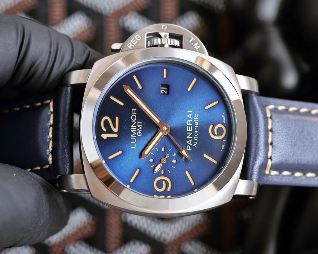 【Foreign Trade Import】💰1440! Panerai PANERAI curved coated glass 44mm*16mm first layer cowhide strap with original pin buckle fully automatic machine a watch from a tough guy