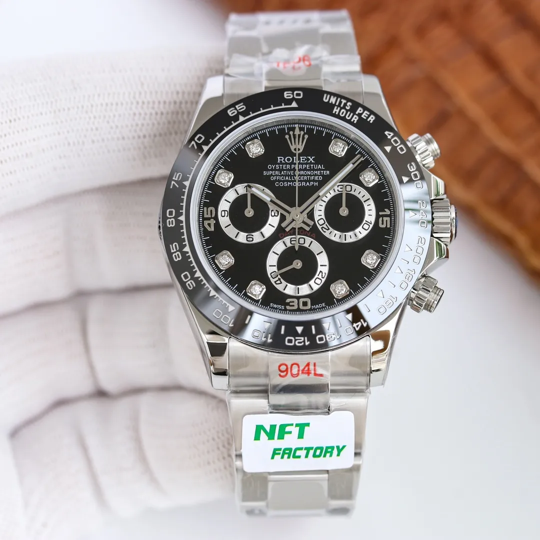 NFT super masterpiece 12.3 thickness Factory C copy Rolex Cosmograph Daytona A new version is coming 1: The new version uses 904L stainless steel case buckle, making it more cost-effective than the common version on the market. 2: The movement timing scheme has been perfectly revised, using the Dandong chronograph movement with the best reputation at present to update the thickness and solve the "castration timing" shortcomings of the previous version, and adjust the time in one gear Excluding gaps, the timing function is consistent with the original, and the measured thickness is 12.3mm. 3: The entire watch scale and three-dimensional hands are deeply polished, super Swiss luminous fills the small eyes with a solid effect, uses the most praised CLEAN ceramic ring, and is the only oysterflex tape on the market that uses ultra-thin metal steel sheets that are consistent with the genuine quality. Perfectly correcting the shortcomings and defects of all copies in the past ten years, the shell and text colors are more delicate to create a visual effect consistent with the original. NFT brainstorms and consults the precious opinions of the majority of watch friends to redefine the highest quality Daytona copy. The real C factory copy Rolex Daytona [Super cost-effective] [Produced by NFT]