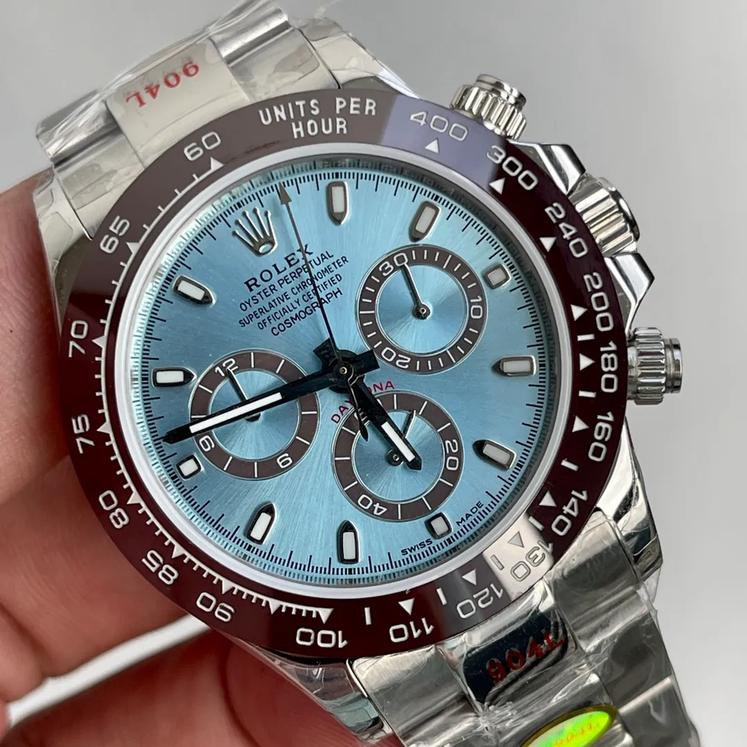 Rolex Daytona V8clean platinum ring eliminates calendar gaps and retains full chronograph function. Swiss super luminous, polished scale, 13.4mm