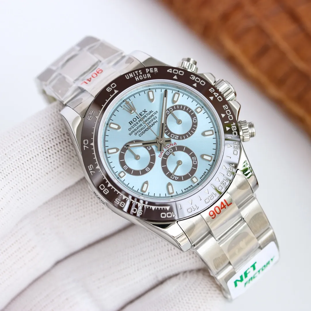 NFT super masterpiece 12.3 thickness Factory C copy Rolex Cosmograph Daytona A new version is coming 1: The new version uses 904L stainless steel case buckle, making it more cost-effective than the common version on the market. 2: The movement timing scheme has been perfectly revised, using the Dandong chronograph movement with the best reputation at present to update the thickness and solve the "castration timing" shortcomings of the previous version, and adjust the time in one gear Excluding gaps, the timing function is consistent with the original, and the measured thickness is 12.3mm. 3: The entire watch scale and three-dimensional hands are deeply polished, super Swiss luminous fills the small eyes with a solid effect, uses the most praised CLEAN ceramic ring, and is the only oysterflex tape on the market that uses ultra-thin metal steel sheets that are consistent with the genuine quality. Perfectly correcting the shortcomings and defects of all copies in the past ten years, the shell and text colors are more delicate to create a visual effect consistent with the original. NFT brainstorms and consults the precious opinions of the majority of watch friends to redefine the highest quality Daytona copy. The real C factory copy Rolex Daytona [Super cost-effective] [Produced by NFT]