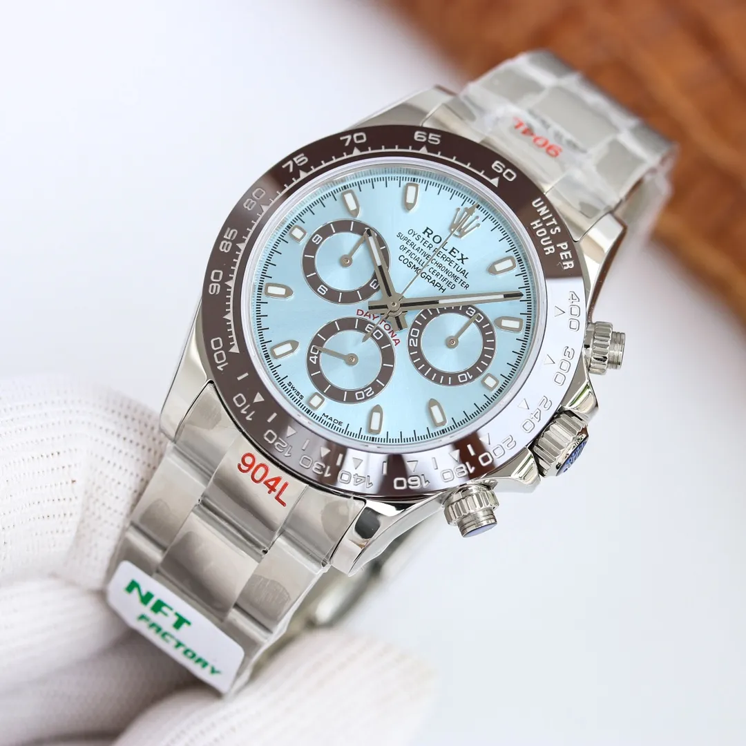 NFT super masterpiece 12.3 thickness Factory C copy Rolex Cosmograph Daytona A new version is coming 1: The new version uses 904L stainless steel case buckle, making it more cost-effective than the common version on the market. 2: The movement timing scheme has been perfectly revised, using the Dandong chronograph movement with the best reputation at present to update the thickness and solve the "castration timing" shortcomings of the previous version, and adjust the time in one gear Excluding gaps, the timing function is consistent with the original, and the measured thickness is 12.3mm. 3: The entire watch scale and three-dimensional hands are deeply polished, super Swiss luminous fills the small eyes with a solid effect, uses the most praised CLEAN ceramic ring, and is the only oysterflex tape on the market that uses ultra-thin metal steel sheets that are consistent with the genuine quality. Perfectly correcting the shortcomings and defects of all copies in the past ten years, the shell and text colors are more delicate to create a visual effect consistent with the original. NFT brainstorms and consults the precious opinions of the majority of watch friends to redefine the highest quality Daytona copy. The real C factory copy Rolex Daytona [Super cost-effective] [Produced by NFT]