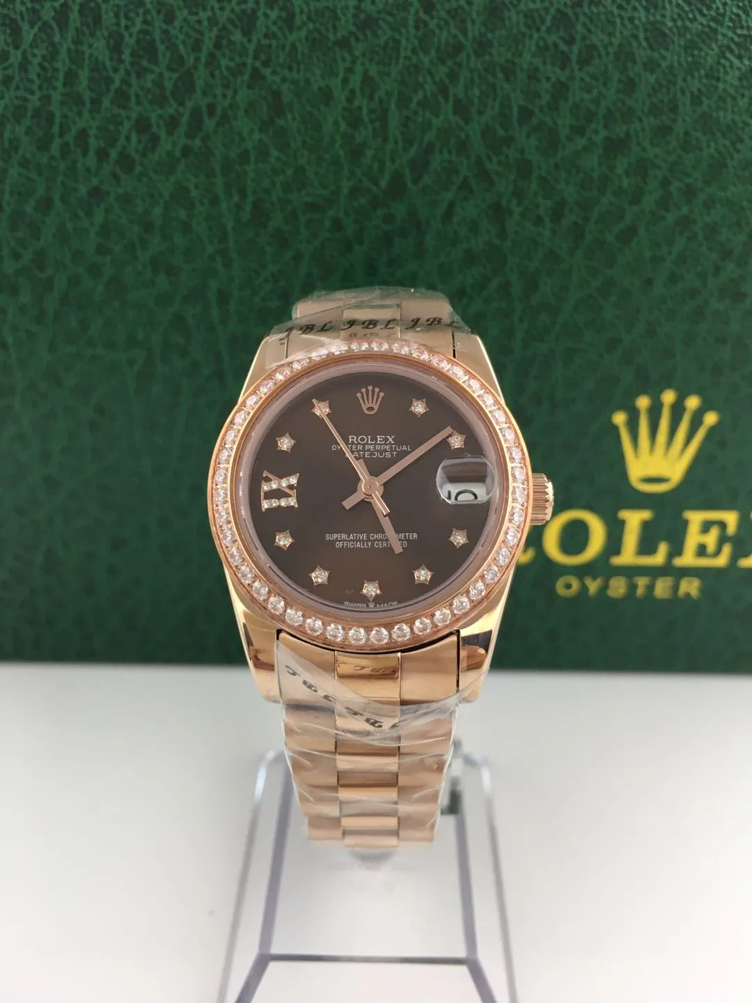 【Foreign Trade Import】💰1300 each! Rolex casual business fashion ladies mechanical watch. Five-star diamond characters embellish the dial, shining brightly and uniquely. The diamond-encrusted watch frame makes it even more feminine and elegant!