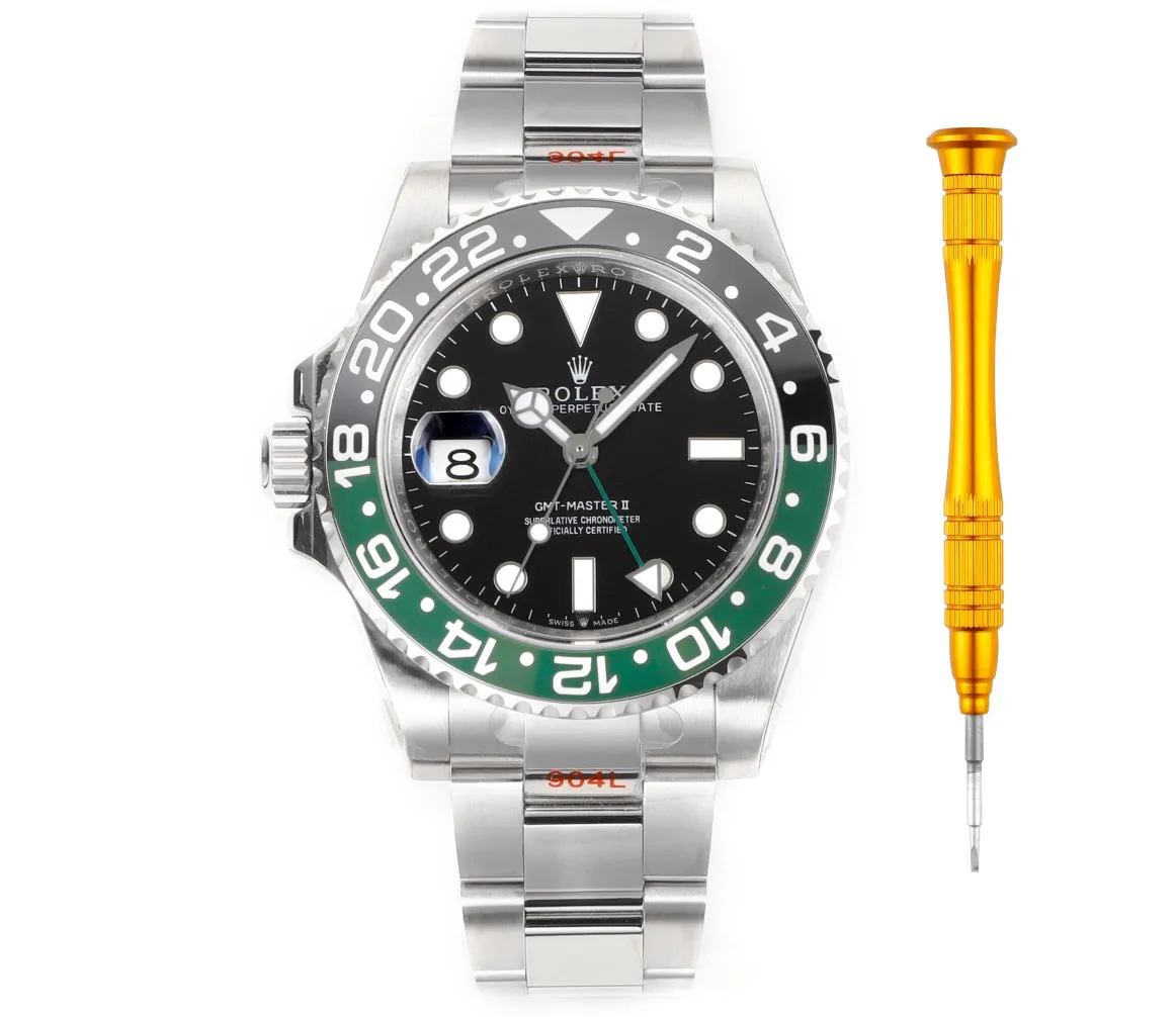 【High-end replica】💰1160! 【Customized all-in-one machine】💰1720! 【Top Replica】💰Private chat! Rolex RK5 GMT-Master (Sprite) one-piece black and green ceramic ring is shockingly launched. The steel is made of authentic imported 904L raw materials, forged and polished, and is equipped with the 3186/3285 all-in-one fully automatic mechanical movement, which is consistent with the original product. It has accurate and stable travel time. Professional testing and inspection, zero repairs! The authentic consistent GMT needle is on the second layer and adjusts the calendar through quick time adjustment, 40mm, 904L steel case bracelet, sapphire mirror, super luminous, two-way ceramic rotating bezel, folding buckle. Please look for the exclusive high-end quality code: 6452Y2L3, exclusive Huan logo 🐼Welcome to reprint! (Comes with the same screwdriver as pictured/Same day shipping)
