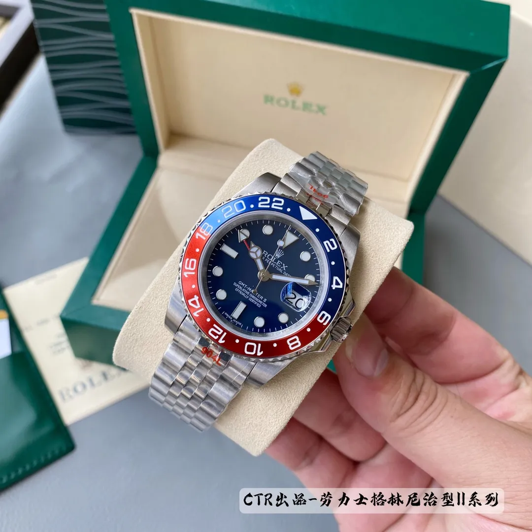 【High-end replica】💰1160! 【Customized all-in-one machine】💰1720! Rolex GMT-Master II series GMT-Master GMT single product hot model 🔥Re-engraved all the visible appearances of the original, far surpassing the so-called "imitation machine" with the same craftsmanship, giving full play to the quality of the big manufacturer, meeting all kinds of "B" scenes [Color] [Movement] Imported Citizen 9015 movement, the GMT pointer supports the original synchronization and monotonic function, the factory movement is detected and adjusted, and the appearance details are synchronized with the original genuine product! It is truly both inside and outside [Strong] [Literal] It is equipped with the high-quality surface of CTR factory, super original synchronized luminous color, strong durability, and the scale has no spots and flaws, and continues to lead the market in literal quality of the same level [Ring] It is matched with the original ceramic ring without color difference, and the ring scale is delicate and well-proportioned, which can be compared with the big manufacturers. [Case] 316 stainless steel case, scratch-resistant sapphire crystal glass mirror, anti-reflective convex magnifying (2.5-digit) calendar window, magnification synchronized with the original, clear and transparent reading of time and calendar [strong] 🔥Top product, high quality products constantly🔥