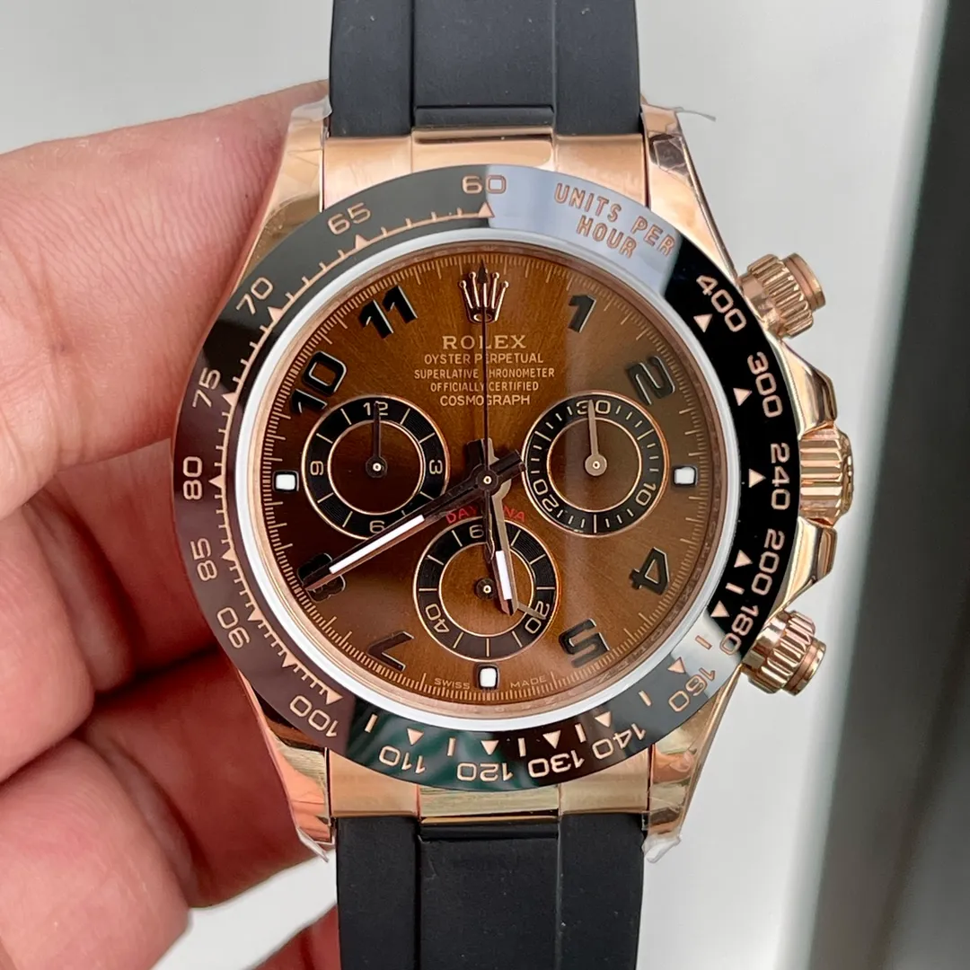Rolex Daytona V8clean platinum ring eliminates calendar gaps and retains full chronograph function. Swiss super luminous, polished scale, 13.4mm