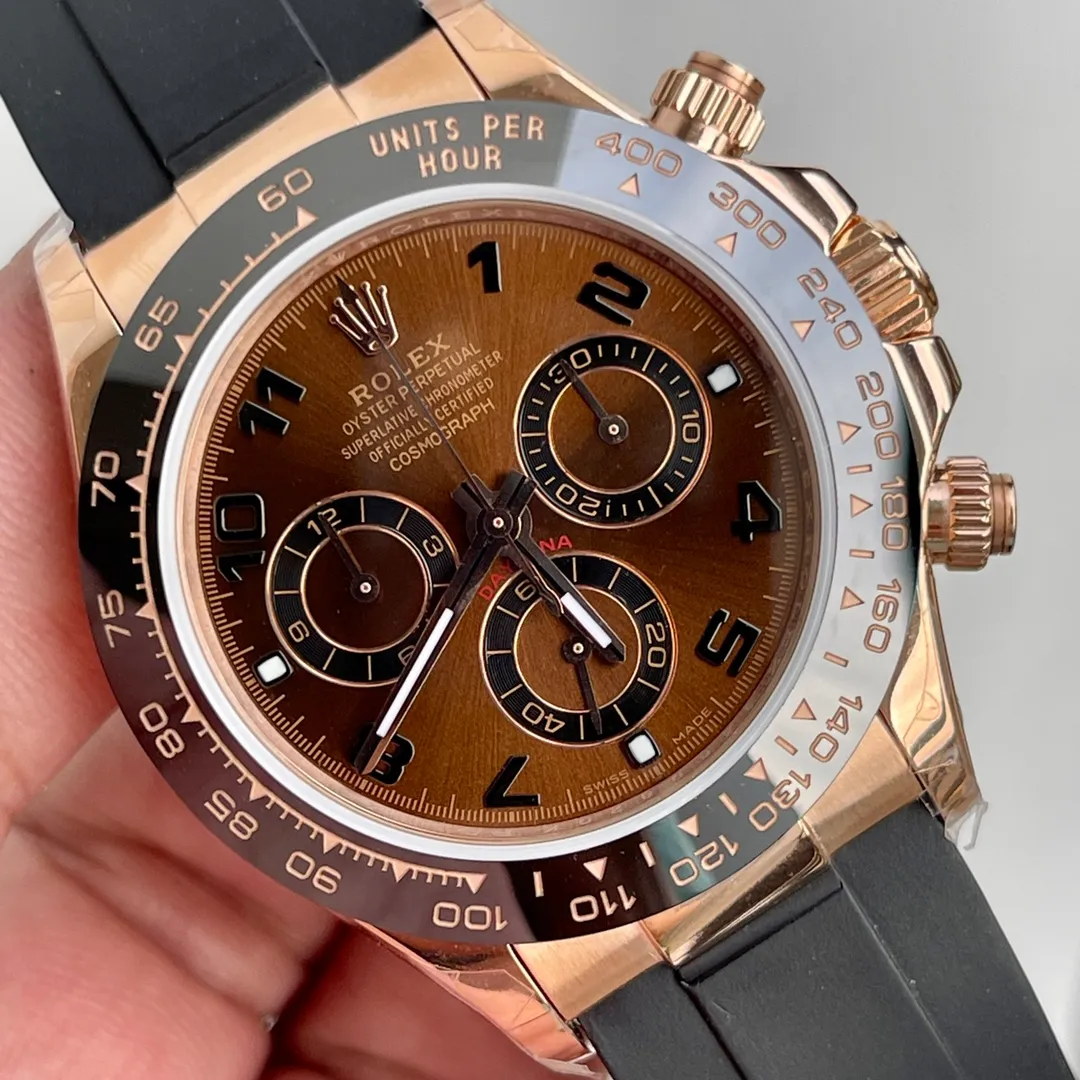 Rolex Daytona V8clean platinum ring eliminates calendar gaps and retains full chronograph function. Swiss super luminous, polished scale, 13.4mm