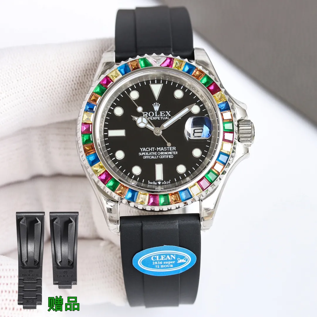 New product, new, new, new, C factory clean, the most cost-effective, popular style, Rolex Yacht-Master Candy Ring 40mm Series Rainbow Yacht ① Corrected time setting direction, instantaneous calendar, consistent with the original version; ② Exclusively customized 2836 all-in-one machine movement; ③ Upgraded original substitute grade tape, containing memory steel sheet, size, softness and hardness, material, workmanship details, new upgrade and simultaneous genuine product; Factory C is clean, produced, and must be high-quality. Every extreme detail is developed with sincerity. The button fine-tuning function is the same as the original version; the watch code is F632118, and the watch buckle code is w5T.