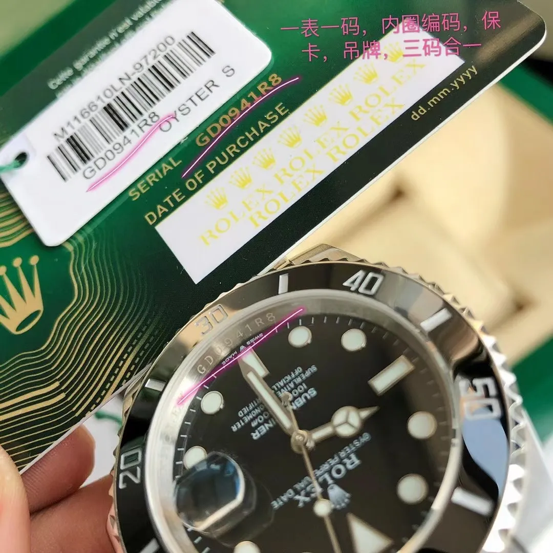【High-end replica】💰1720! Rolex Submariner The new upgraded version of Submariner - the brightest star in the night sky. The appearance details of the built-in new Citizen movement are consistent with the original. The official synchronization in 2022 is the new Submariner [color] Citizen Submariner. On the occasion of the replacement of the Submariner calendar model, GD quality control will also open a further perfect interpretation of Citizen watches! Redefine the quality and value standards of Citizen watches! GD quality control will work with elite accessories manufacturers to strictly inspect and select, and is committed to making more perfect Citizen watches! This time, the details of the Submariner are meticulously studied and multi-layered quality control is carried out. The specific details are as follows: 1. Large factory surface: The GD Submariner surface is friendly and cared for by the top factory in the industry. The radial pattern focusing effect on the disk surface is synchronized with the original. The logo and font on the disk are guaranteed to be comparable to the original ones. The scale and rounded corners are polished with exquisite craftsmanship! The scales are filled with imported luminous powder. The magnifying glass detects the roundness and fullness. It has super luminous effect and strong durability. ⚠️ The scales under luminous light are pure and not mixed with any stains. You are welcome to compare with the original ones from major manufacturers. 2. Original calendar: The only corrected original calendar font of the Citizen movement in the market. The only calendar font in its class is consistent with the original product. ⚠️ Please use a magnifying glass to compare the details of the calendar font! The blue-coated magnifying glass is the only synchronous original in its class in terms of its magnification factor, distance from the case, and other details. 3. Three codes in one: the entire network has the same original shipping accessories, that is, the three models and numbers of the watch, warranty card, and hangtag are the same, and there is no duplication. 4. The original ring: the milky white luminous pearl of the ceramic ring has super luminous, luminous effects, and non-luminous normal color are consistent with the original; the ring scale is filled with top-notch mercury, the first of its kind. 5. Movement guarantee: Since the GD factory has focused on Citizen movements, it has promised to eliminate the phenomenon of old machines being adulterated and shoddy! GD quality control will simultaneously screen the movement and debug it before leaving the factory! ⚠️ Please look for the exclusive quality of GD products
